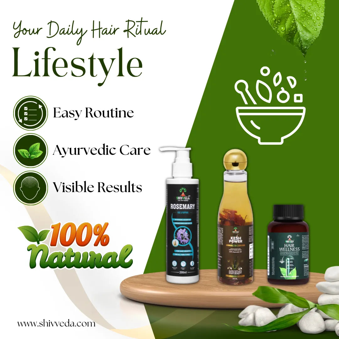 Shivveda Hair Care Combo | Rosemary Shampoo, Kesh Power Oil & Hair Wellness Capsules | Ayurvedic Solution for Stronger, Healthier Hair