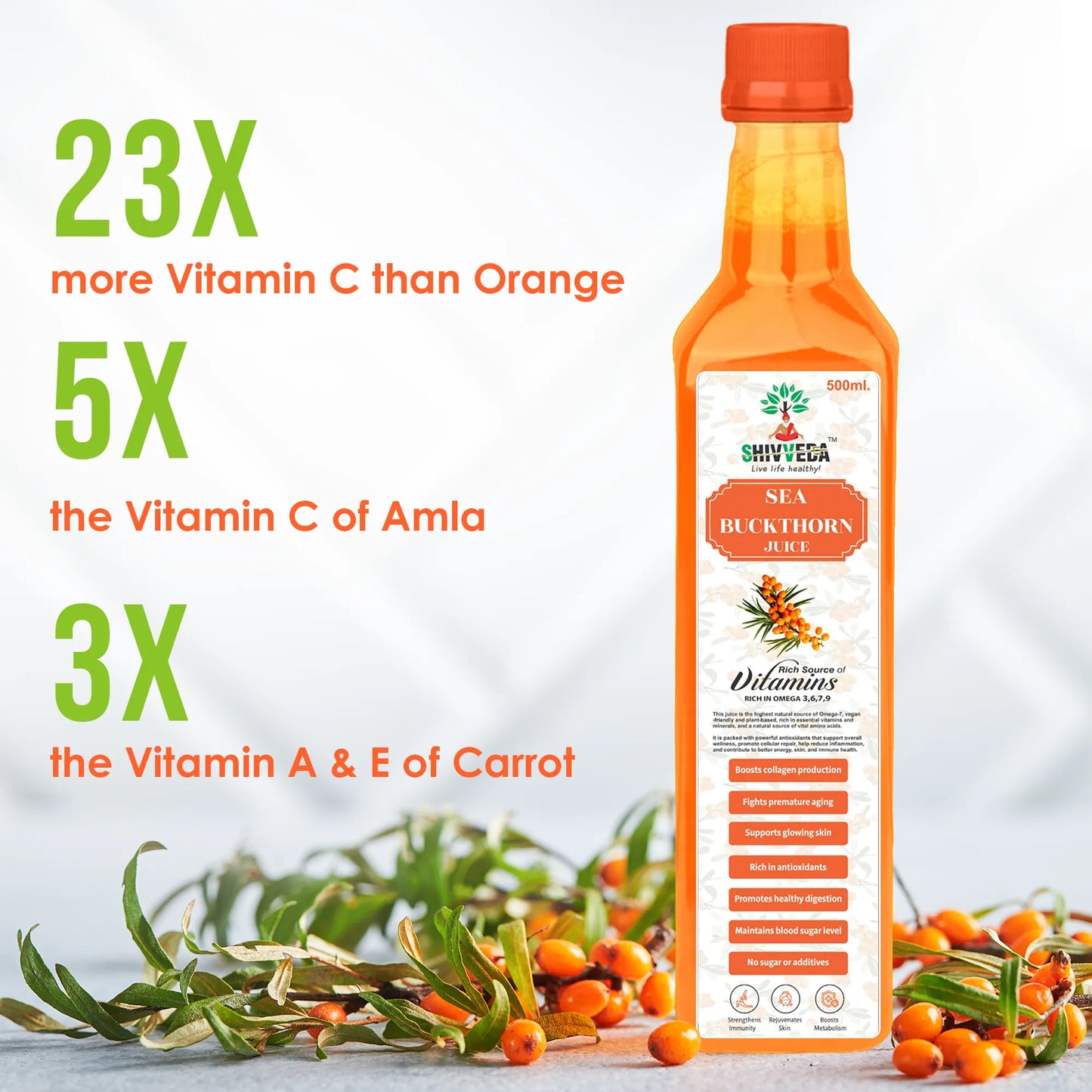 Shivveda Sea Buckthorn Juice – Boost Immunity, Skin Glow & Digestion Naturally