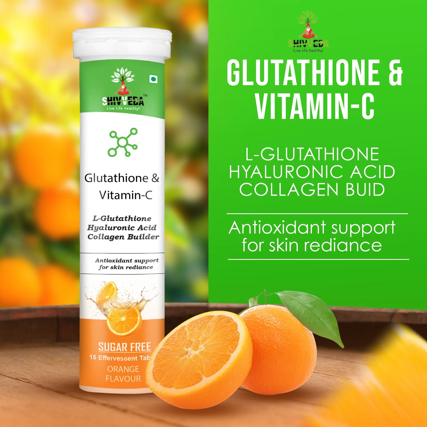 Shivveda Glutathione & Vitamin-C Effervescent Tablets - Best Glutathione & Vitamin-C Tablets for Glowing Skin