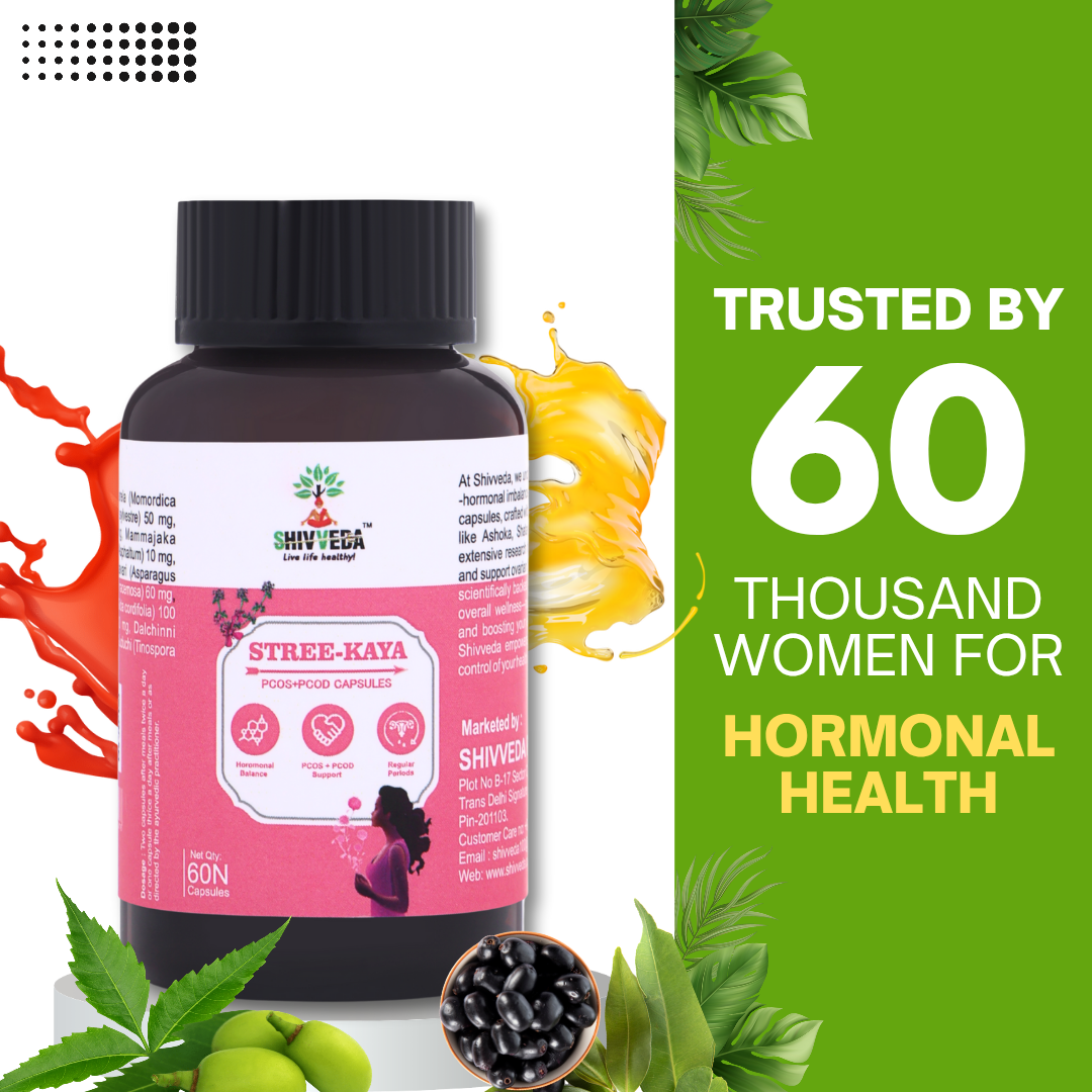 SHIVVEDA STREE KAYA capsuls, Ayurvedic for Hormonal Balance, PCOS, PCOD, Period Pain Relief, Hair and Skin Health | Women Wellness capsuls