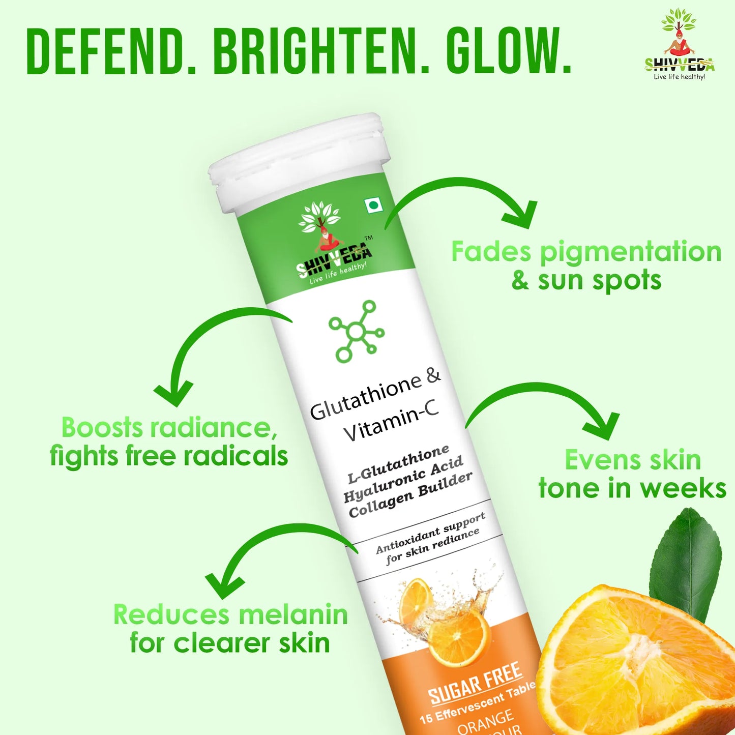 Shivveda Glutathione & Vitamin-C Effervescent Tablets - Best Glutathione & Vitamin-C Tablets for Glowing Skin