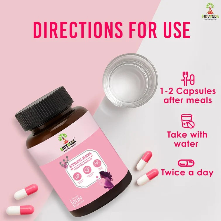 SHIVVEDA STREE KAYA Capsules - Best Ayurvedic Medicine for PCOD, PCOS, Hormonal Balance, Period Pain Relief, Hair and Skin Health