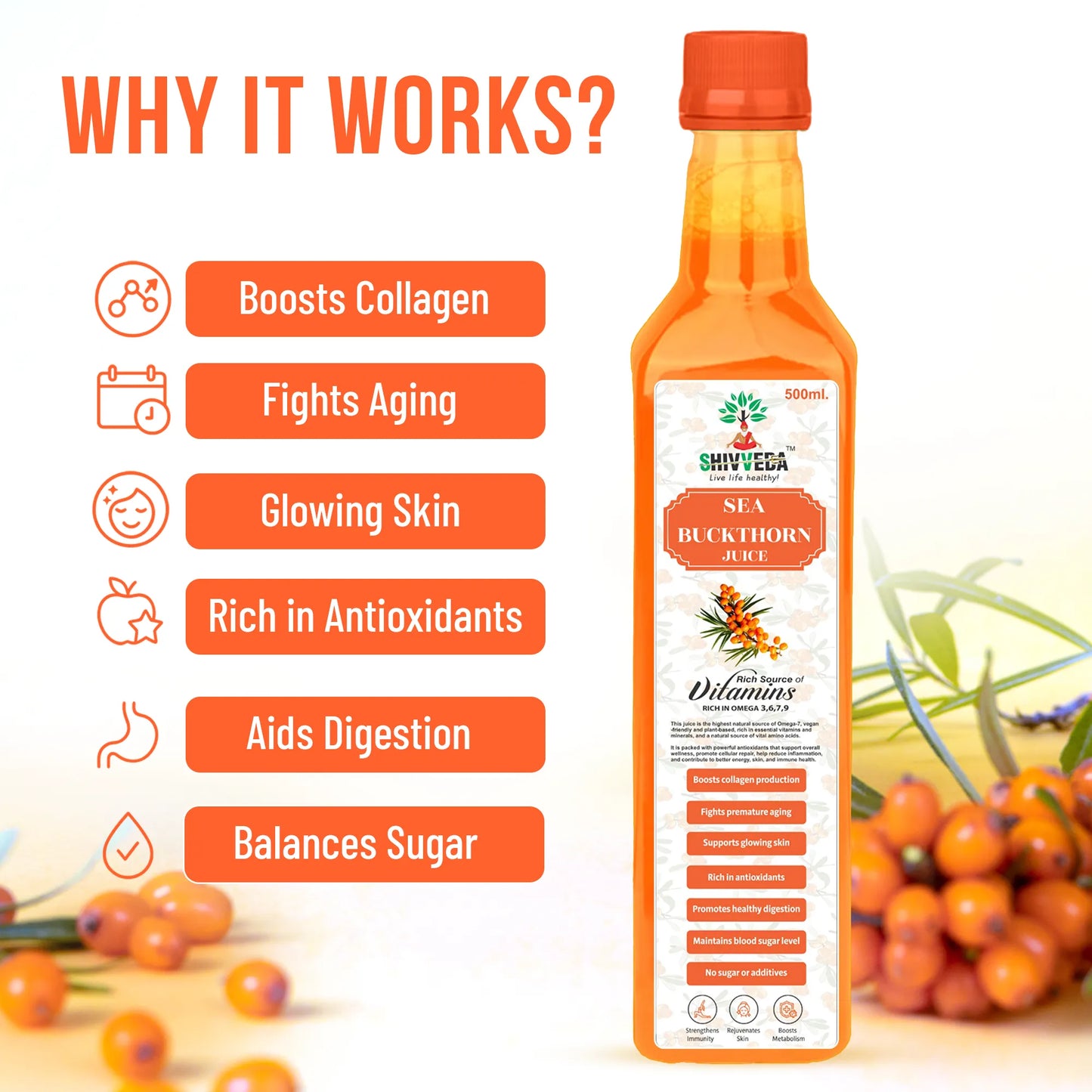 Shivveda Sea Buckthorn Juice – Boost Immunity, Skin Glow & Digestion Naturally