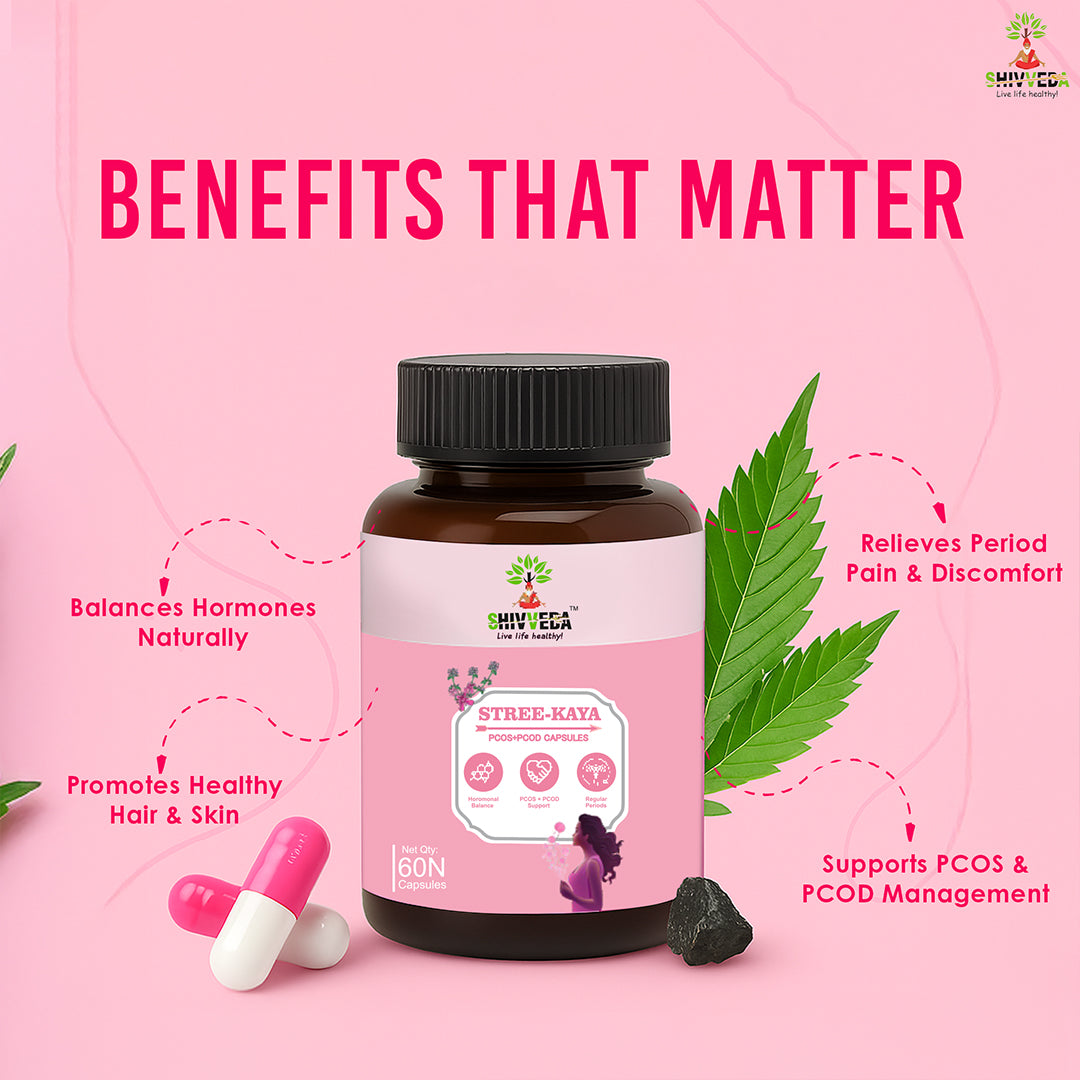 benfits of Shivveda Stree Kaya Capsuls for PCOD PCOS, Hormonal Balance, Period Pain relief
